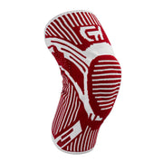 A red and white CH Gear Wrestling knee pad with a bold graphic pattern and textured compression zones, shown on a plain white background.