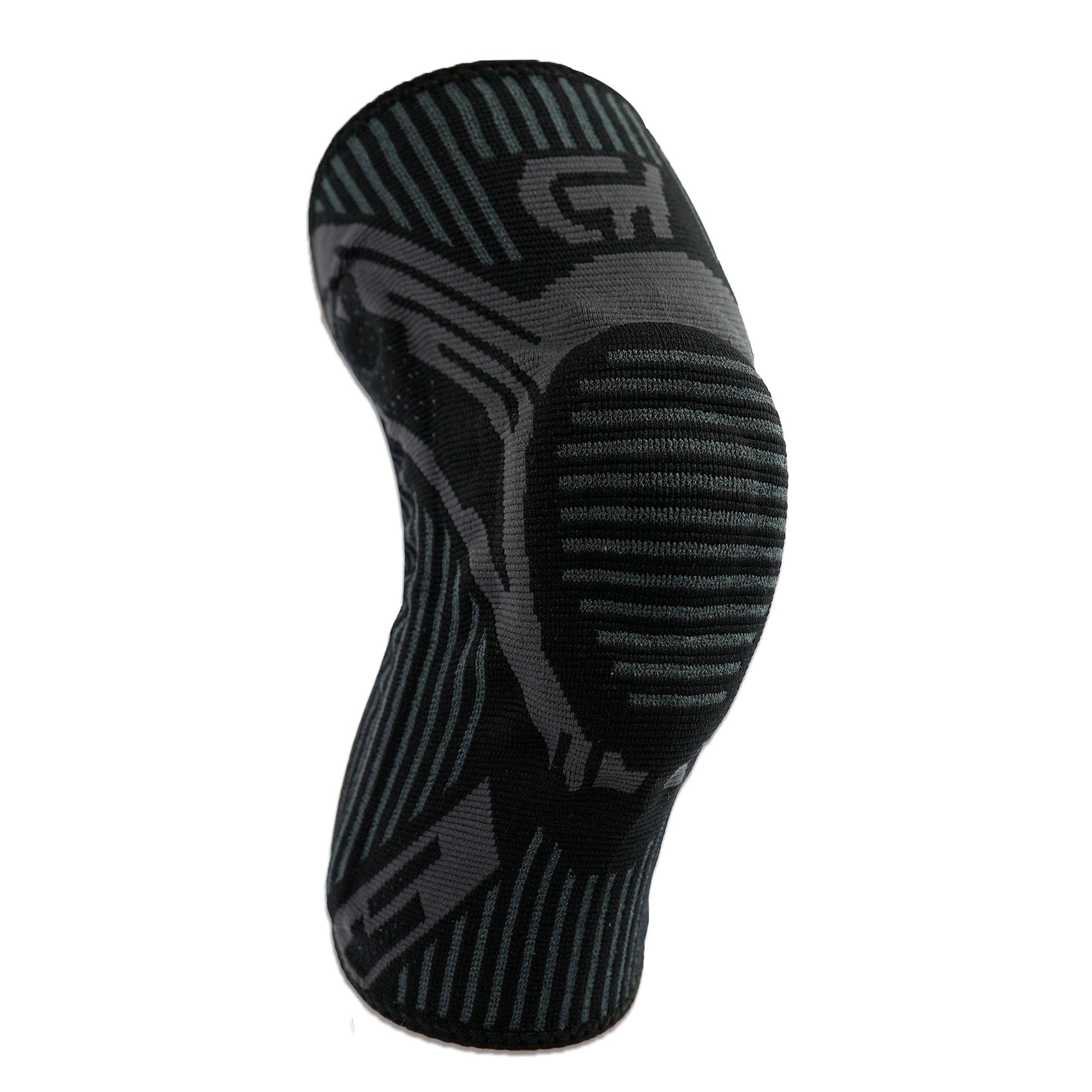 A black and gray striped CH Gear Wrestling knee pad with a textured grip pad on the back, shown against a plain white background.