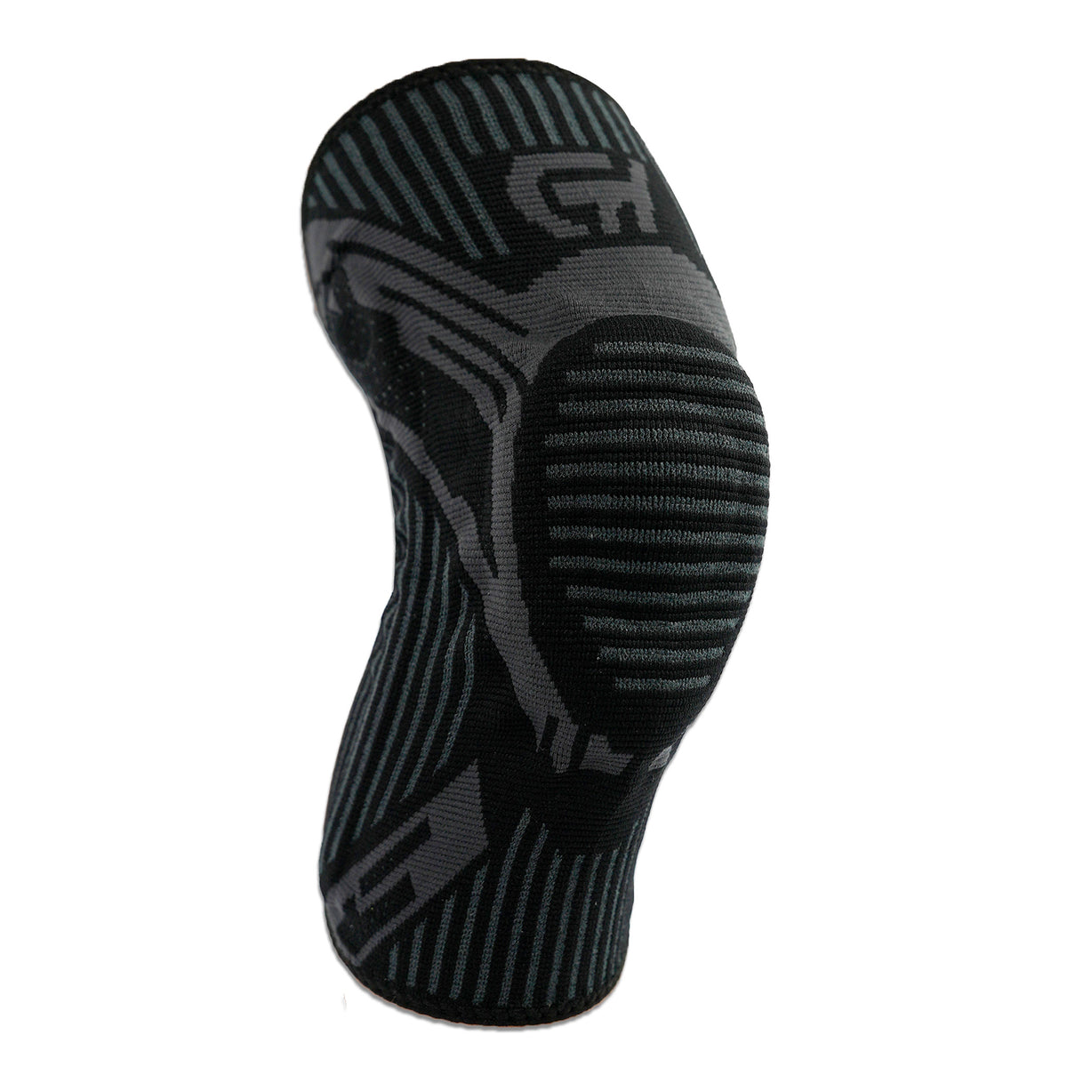 A black and gray striped CH Gear Wrestling knee pad with a textured grip pad on the back, shown against a plain white background.